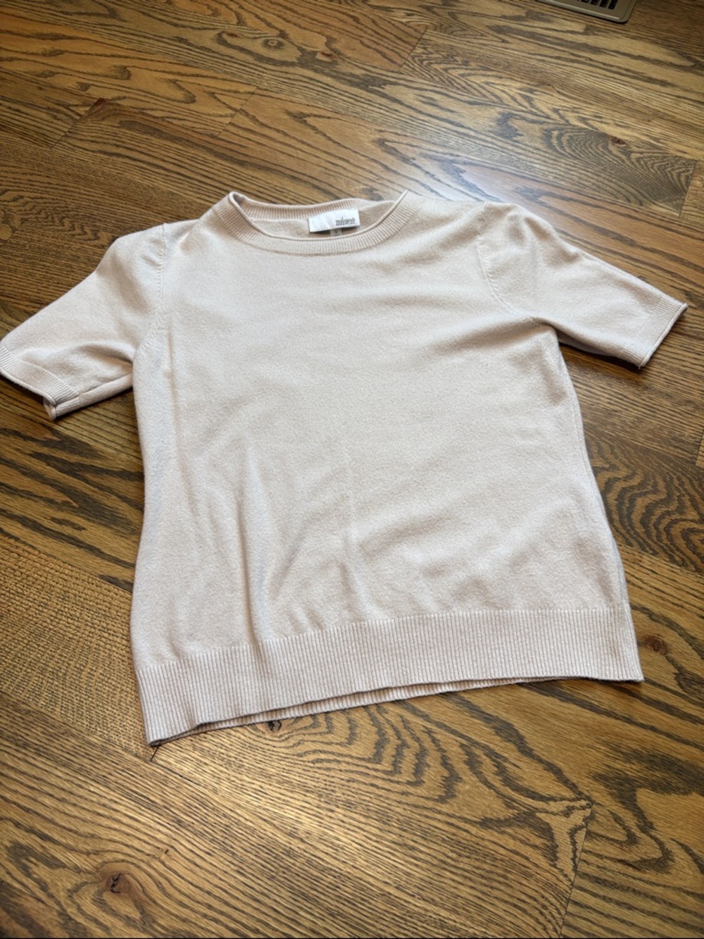 Milano Essential Light Taupe Crewneck Short Sleeve Sweater, S